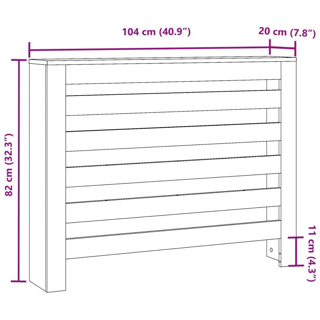 vidaXL Pokrov za radiator betonsko siv 104x20x82 cm inženirski les