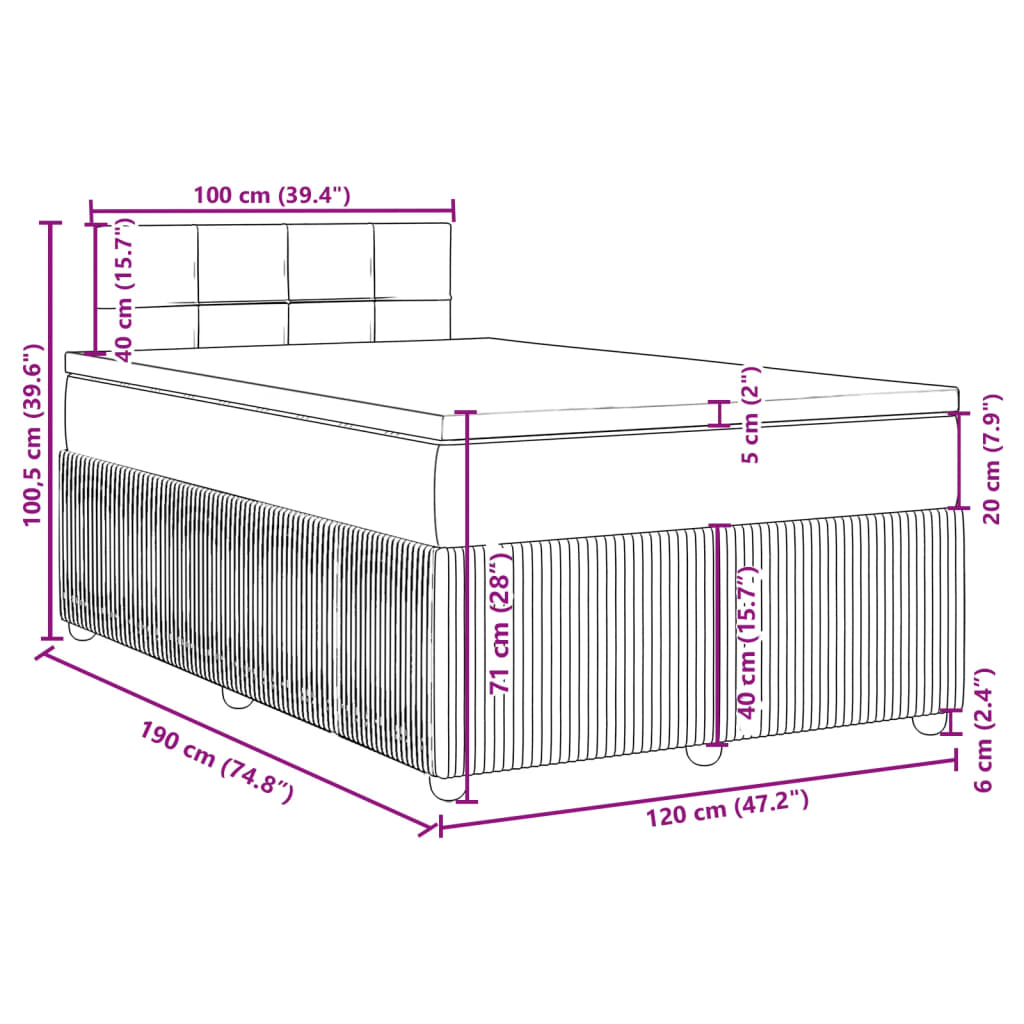 vidaXL Box spring postelja z vzmetnico temno siva 120x190 cm blago