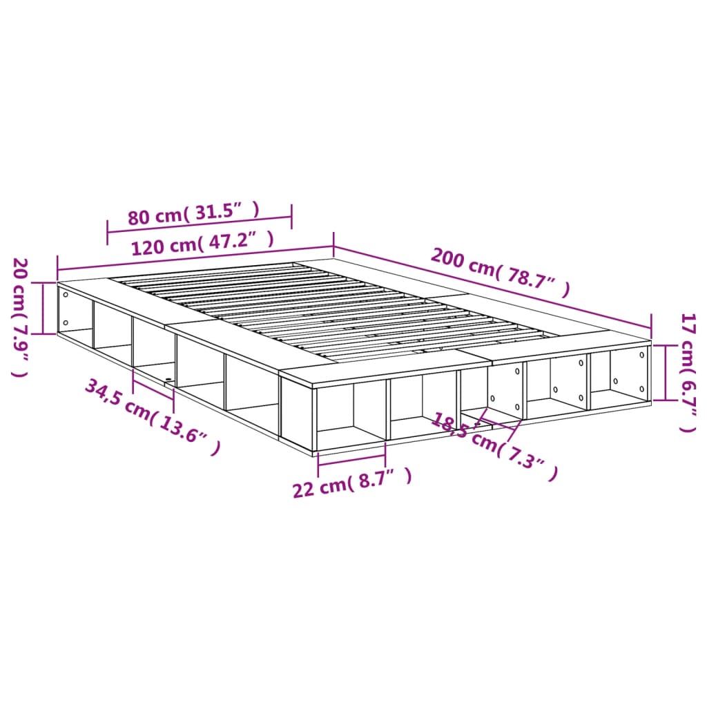 vidaXL Posteljni okvir dimljeni hrast 120x200 cm inženirski les