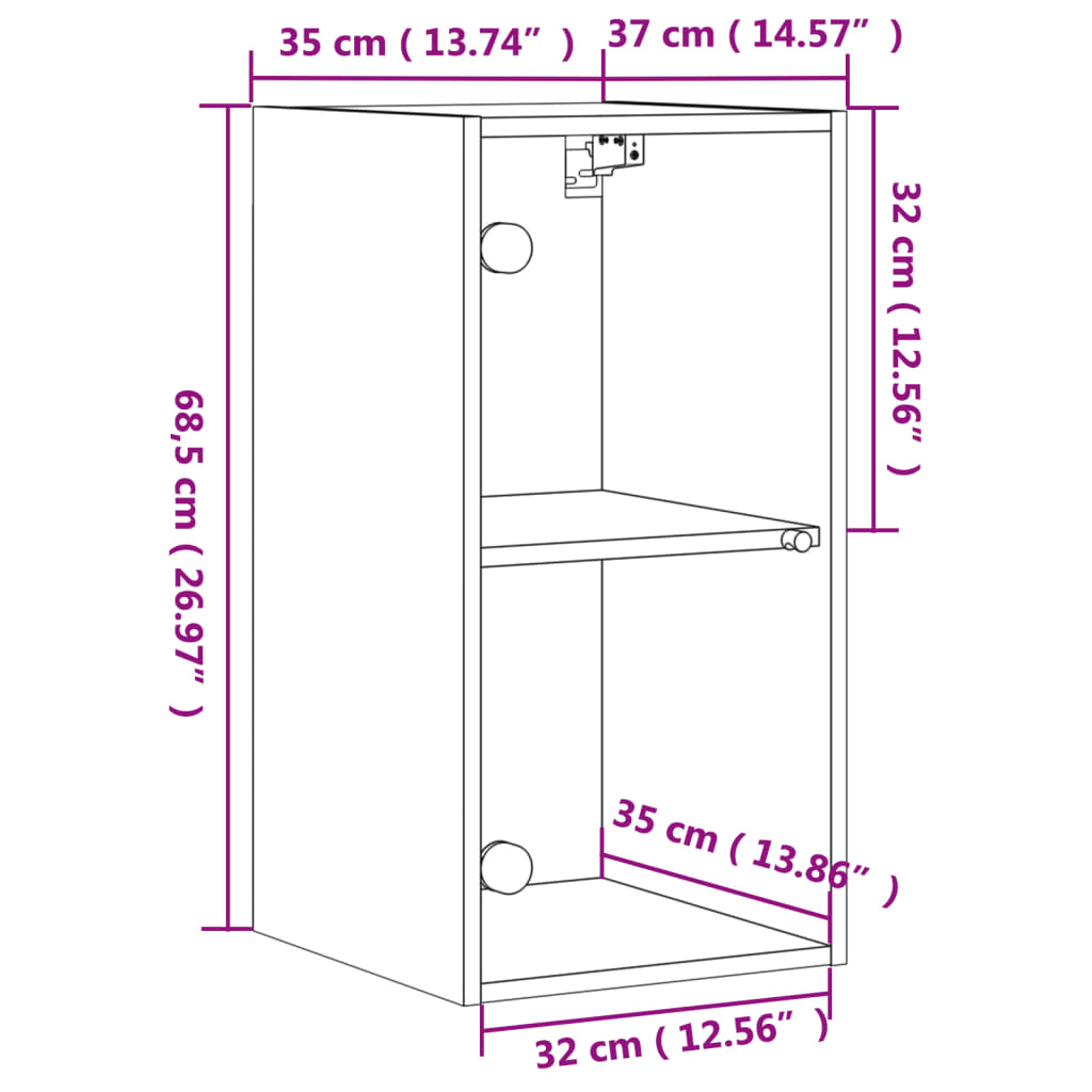 vidaXL Stenska omarica s steklenimi vrati bela 35x37x68,5 cm