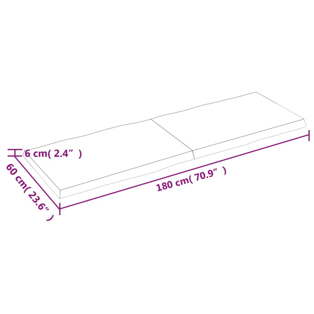 vidaXL Mizna plošča 180x60x(2-6) cm neobdelana hrastovina naraven rob