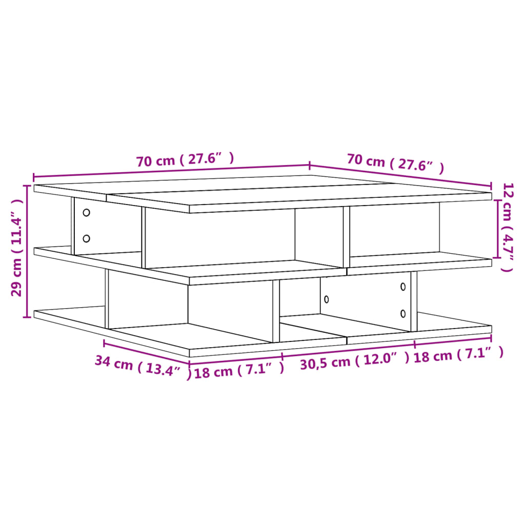 vidaXL Klubska mizica betonsko siva 70x70x29 cm inženirski les