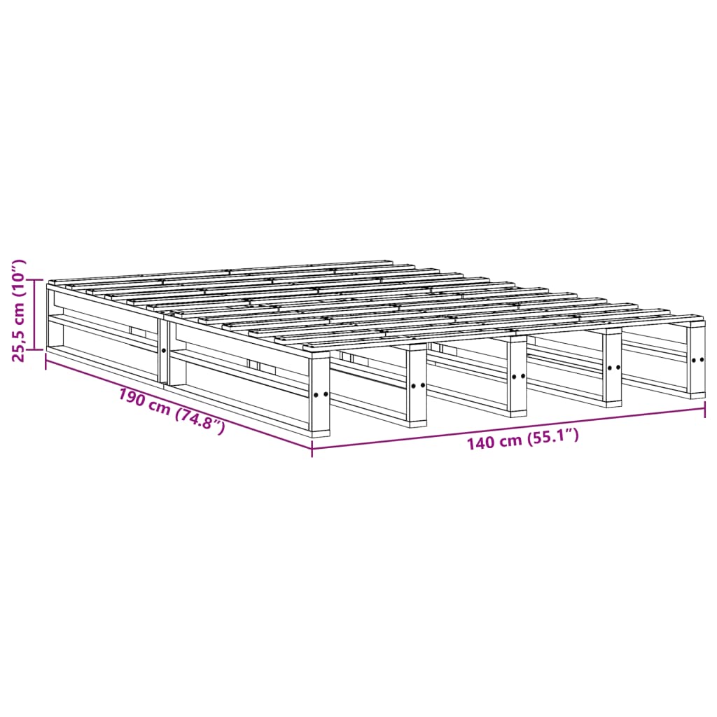 vidaXL Posteljni okvir brez vzmetnice 140x190 cm trdna borovina