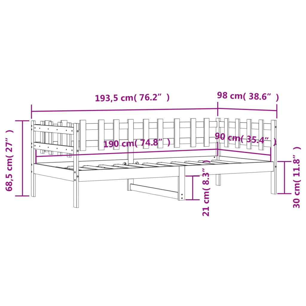 vidaXL Izvlečna postelja brez vzmetnice bela 90x190 cm trdna borovina