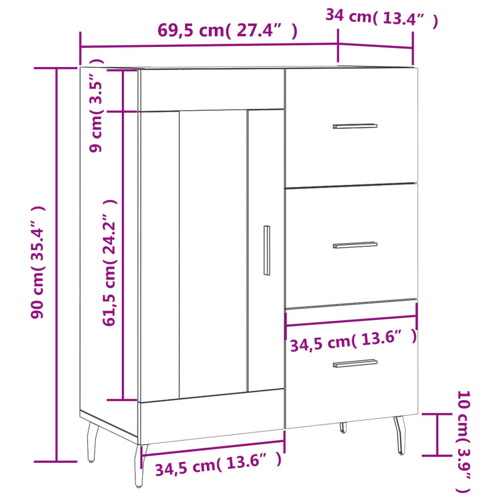 vidaXL Komoda rjavi hrast 69,5x34x90 cm inženirski les