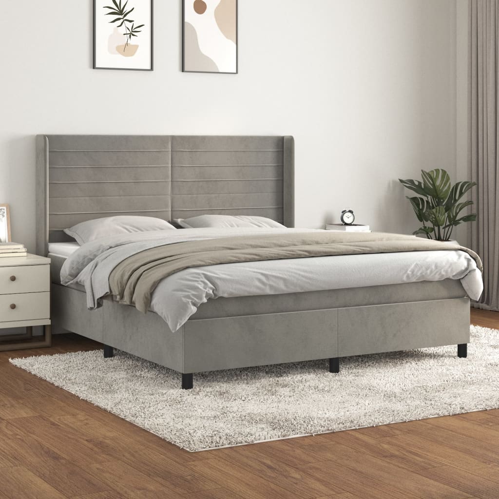 vidaXL Box spring postelja z vzmetnico svetlo siva 180x200 cm žamet