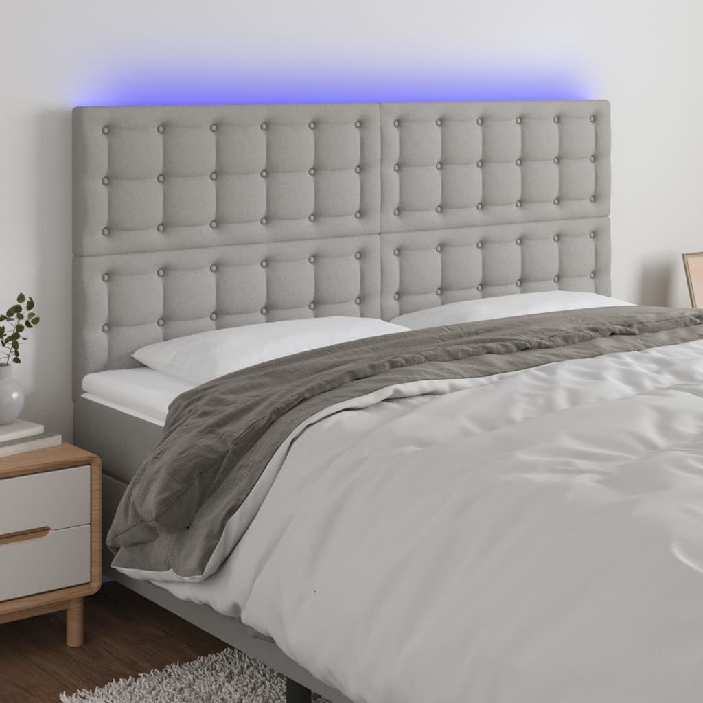 vidaXL LED posteljno vzglavje svetlo sivo 160x5x118/128 cm blago
