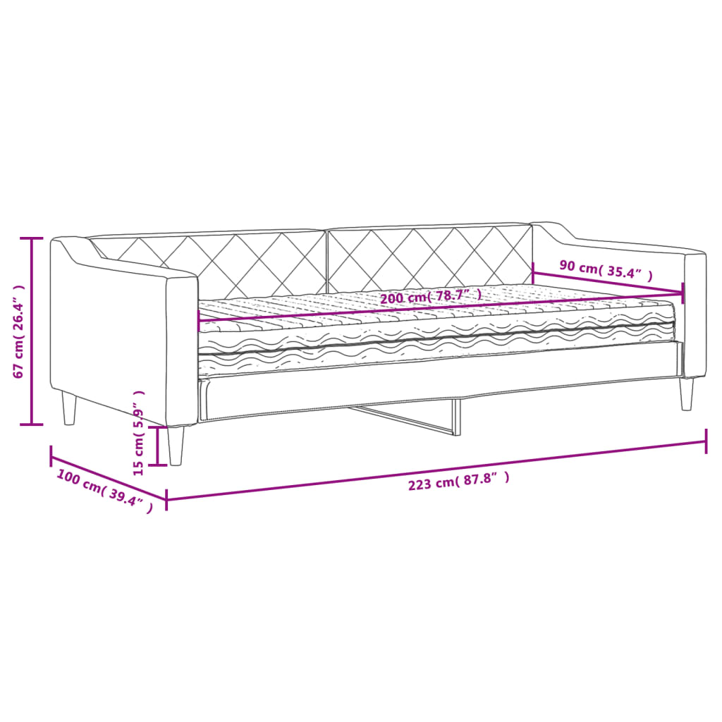 vidaXL Dnevna postelja z vzmetnico taupe 90x200 cm blago