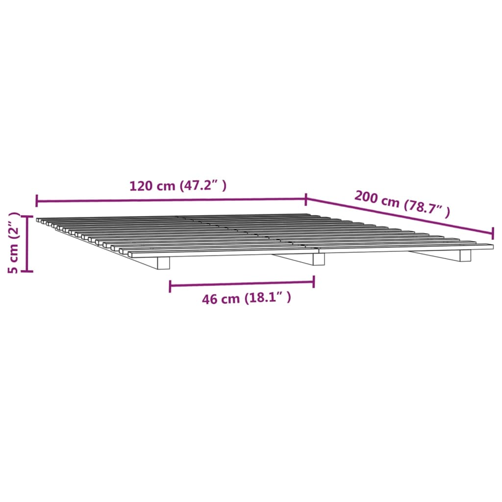 vidaXL Posteljni okvir črn 120x200 cm trdna borovina