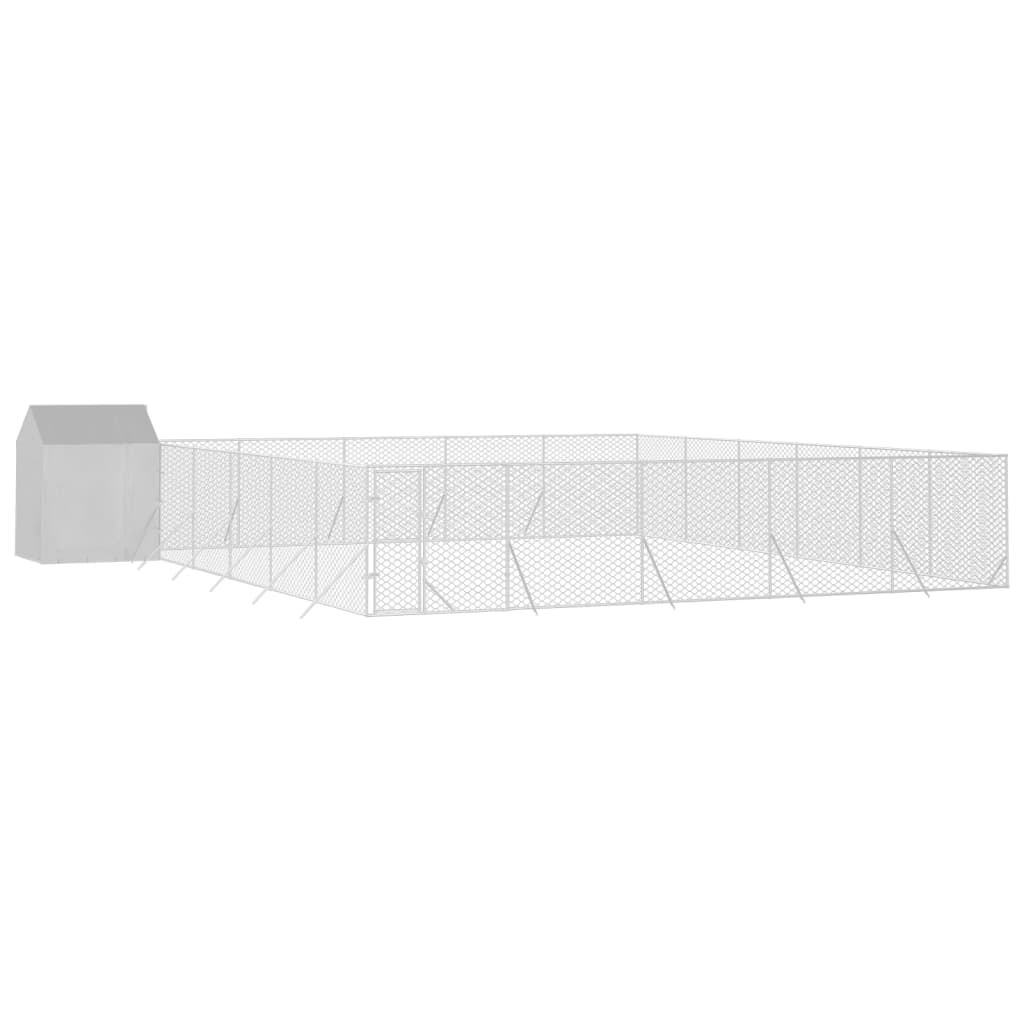 vidaXL Zunanja pasja ograda s streho srebrna 12x12x2,5 m pocink. jeklo