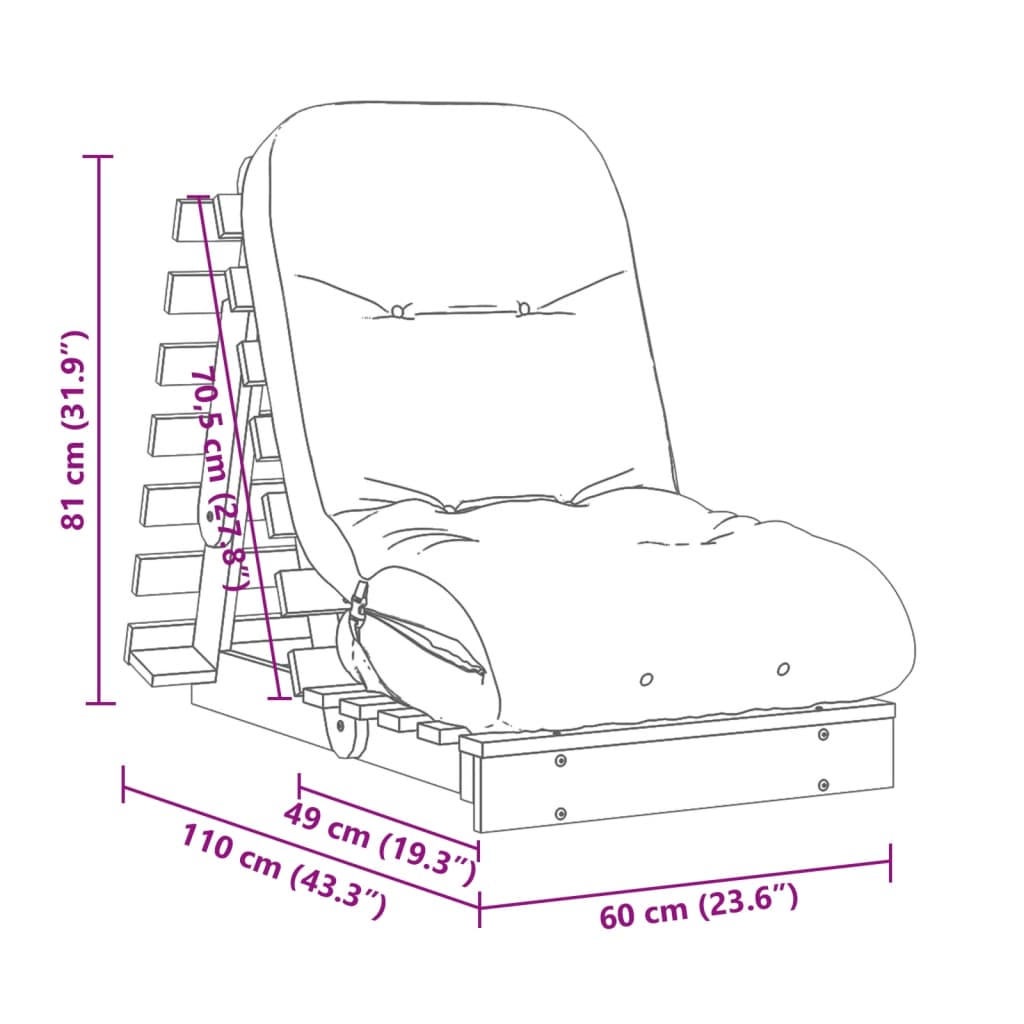 vidaXL Futon z ležiščem voščeno rjava 60x206x11 cm trdna borovina