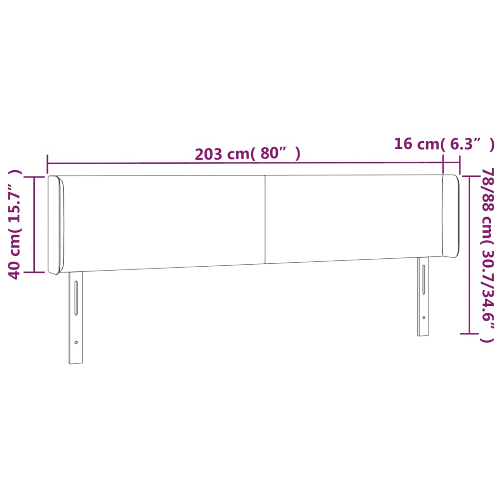 vidaXL Vzglavje z ušesi črno 203x16x78/88 cm žamet