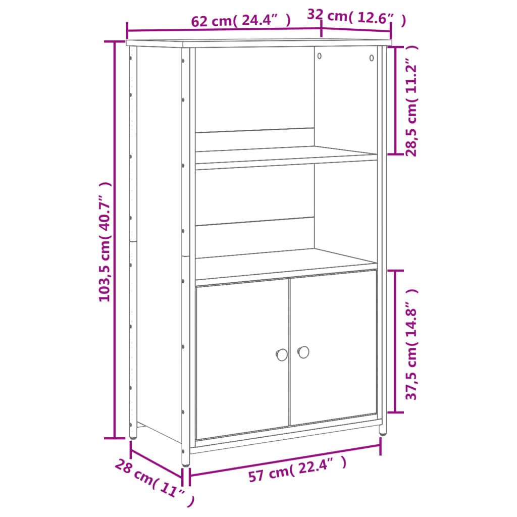 vidaXL Visoka omara dimljen hrast 62x32x103,5 cm inženirski les