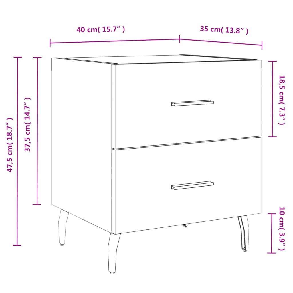 vidaXL Nočna omarica 2 kosa sonoma hrast 40x35x47,5 cm inženirski les