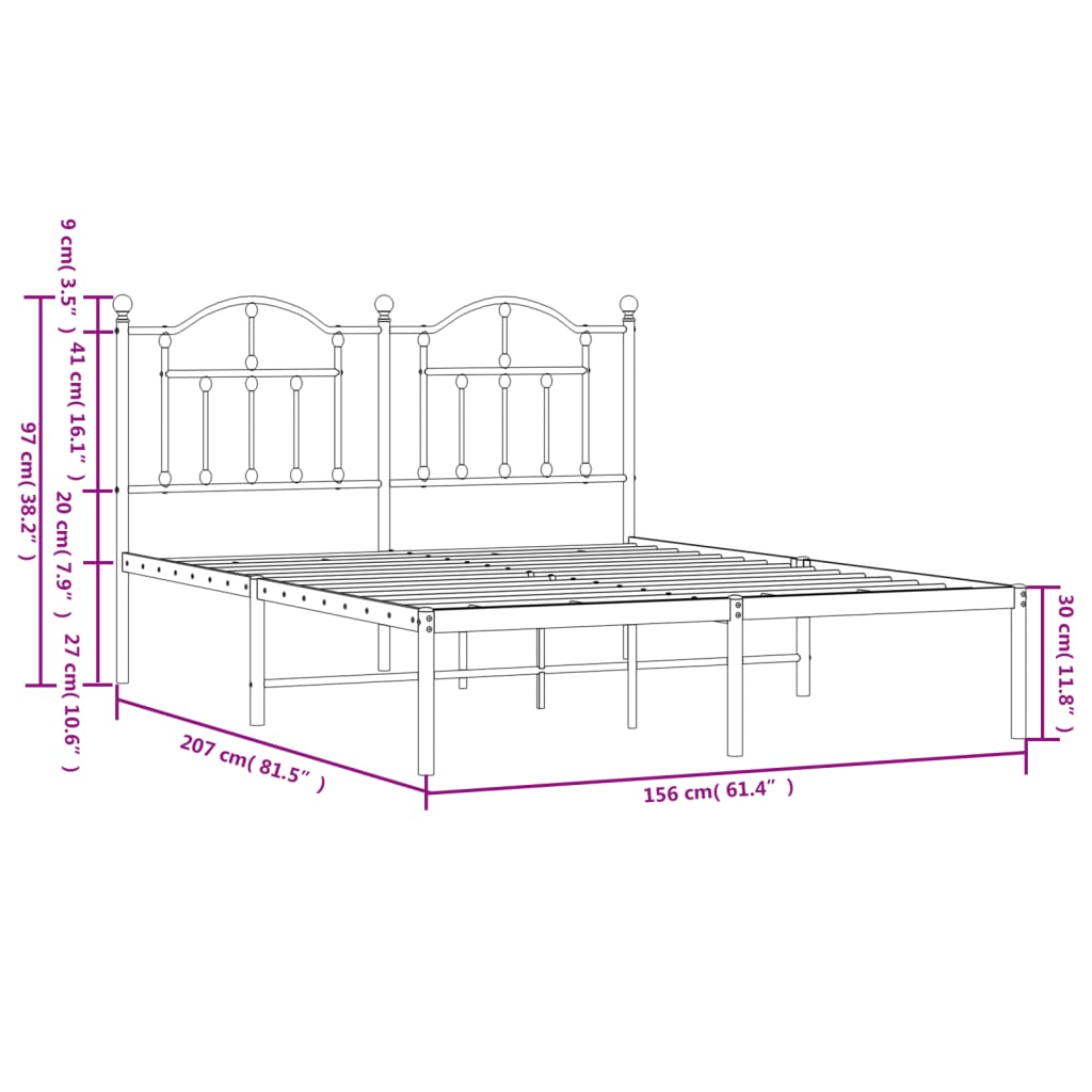 vidaXL Kovinski posteljni okvir z vzglavjem bel 150x200 cm