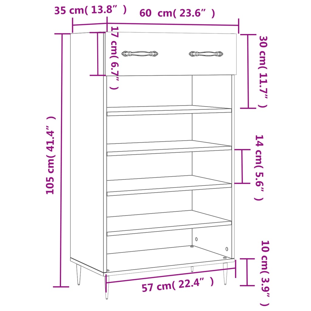 vidaXL Omarica za čevlje črna 60x35x105 cm inženirski les