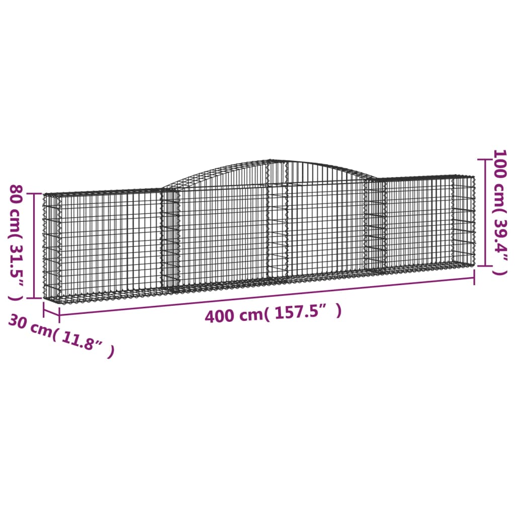 vidaXL Obokane gabion košare 25 kosov 400x30x80/100 cm cinkano železo