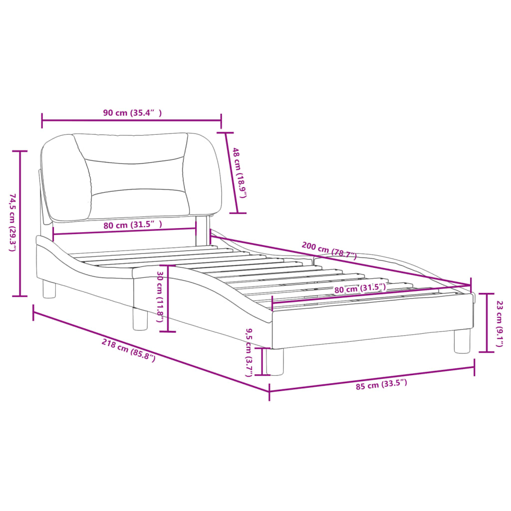 vidaXL Posteljni okvir z vzglavjem temno siv 80x200 cm blago