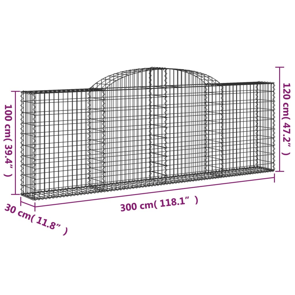 vidaXL Obokana gabionska košara 6kos 300x30x100/120cm pocinkano železo