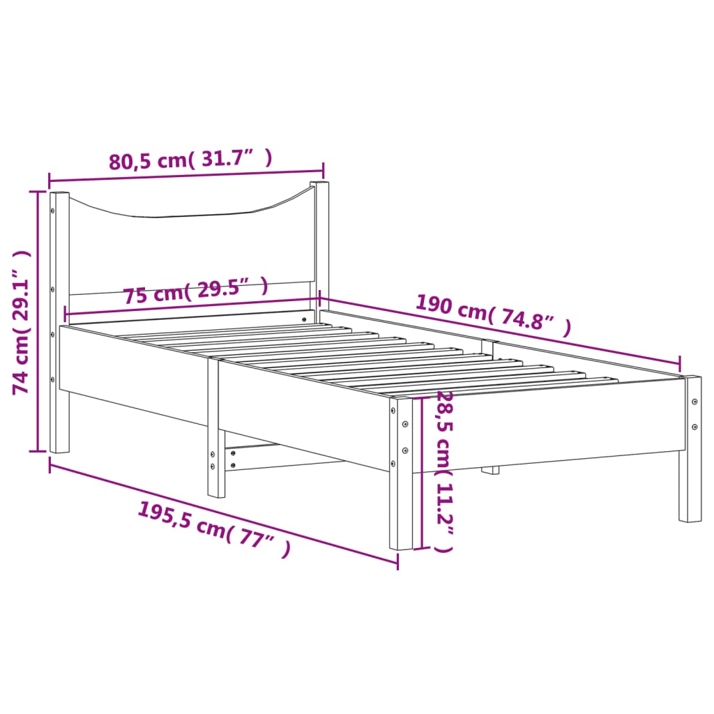 vidaXL Posteljni okvir brez vzmetnice voščeno rjav 75x190 cm borovina