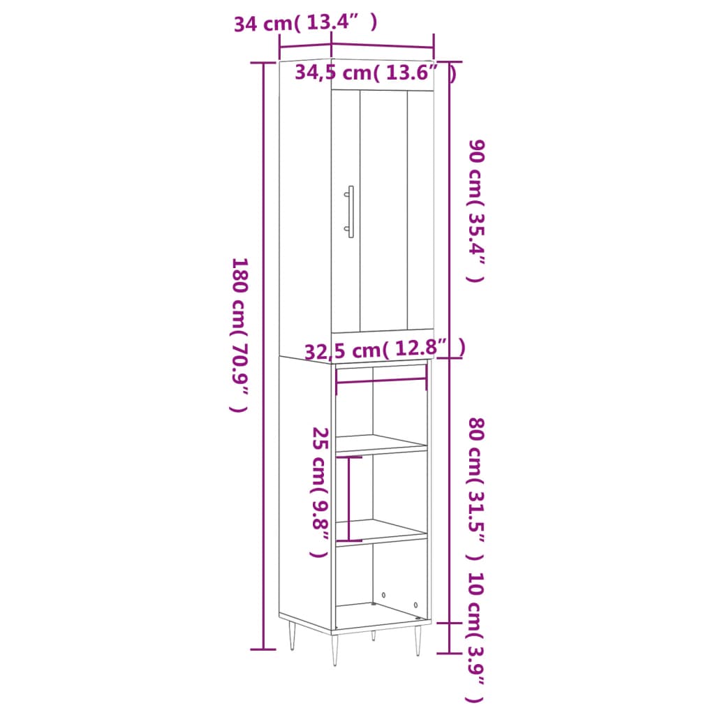 vidaXL Visoka omara betonsko siva 34,5x34x180 cm inženirski les