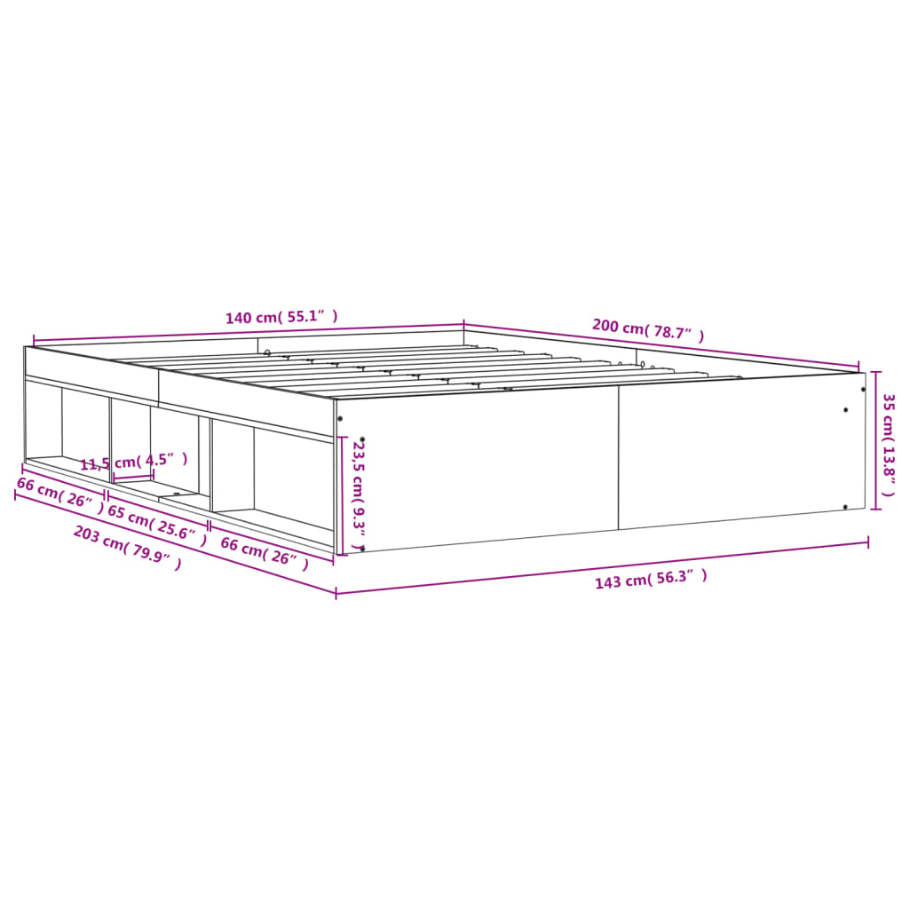 vidaXL Posteljni okvir sonoma hrast 140x200 cm