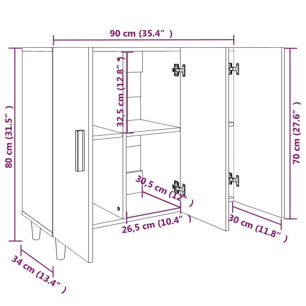 vidaXL Komoda siva sonoma 90x34x80 cm konstruiran les