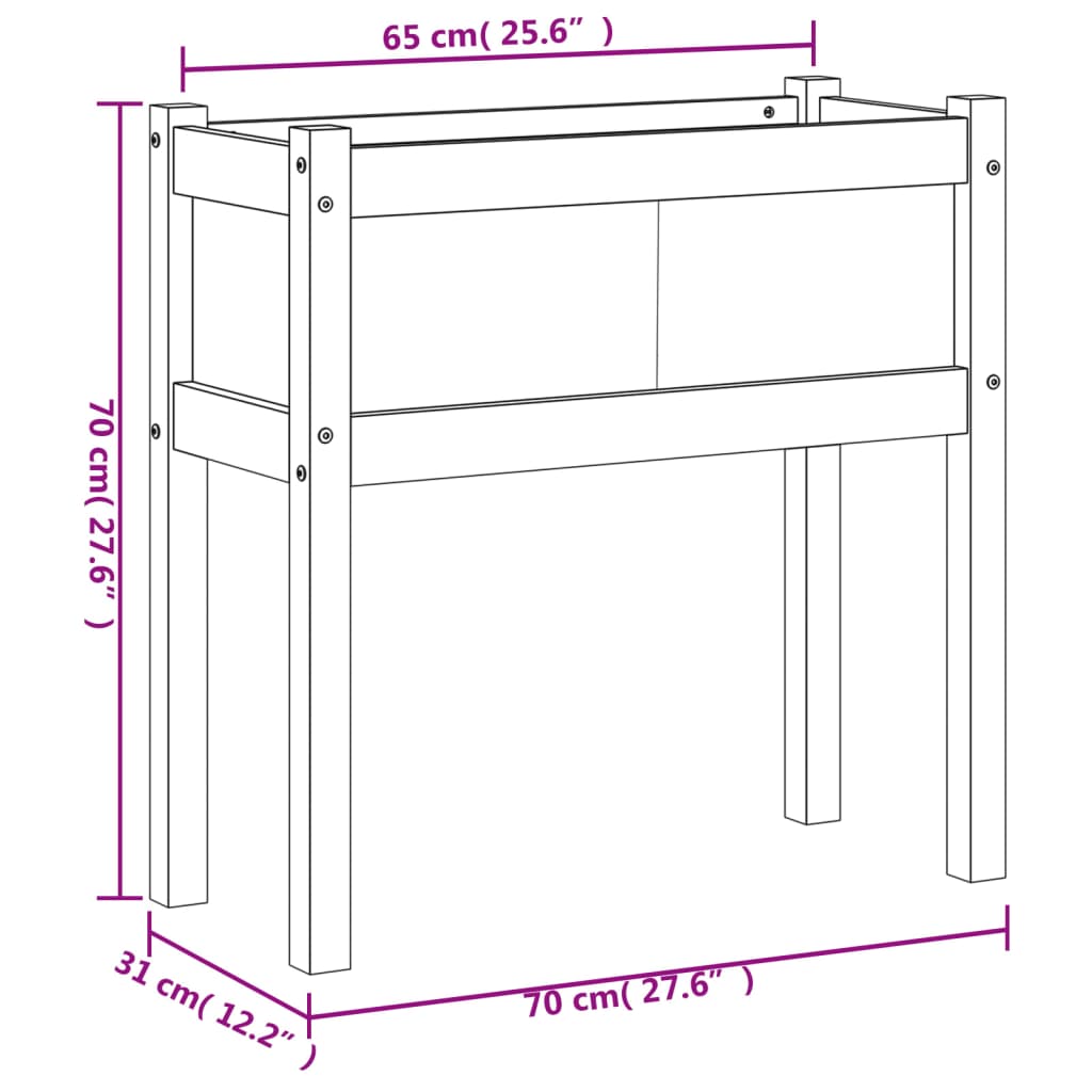 vidaXL Vrtno korito z nogami voščeno rjavo 70x31x70 cm trdna borovina