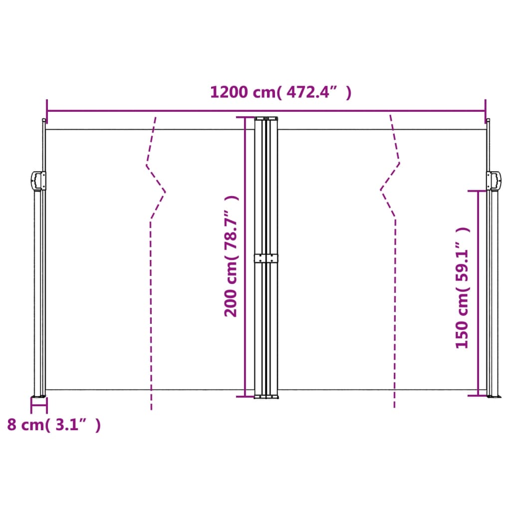 vidaXL Zložljiva stranska tenda antracitna 200x1200 cm