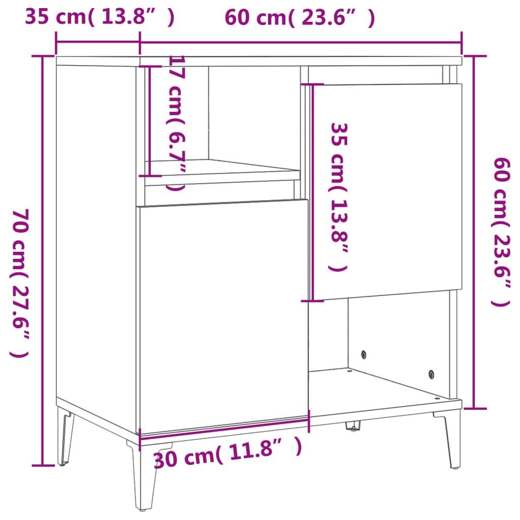 vidaXL Komoda 3 kosa siva sonoma 60x35x70 cm inženirski les