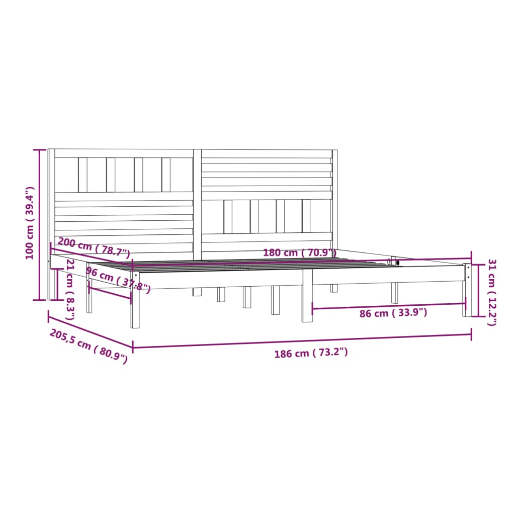 vidaXL Posteljni okvir brez vzmetnice 180x200 cm trdna borovina