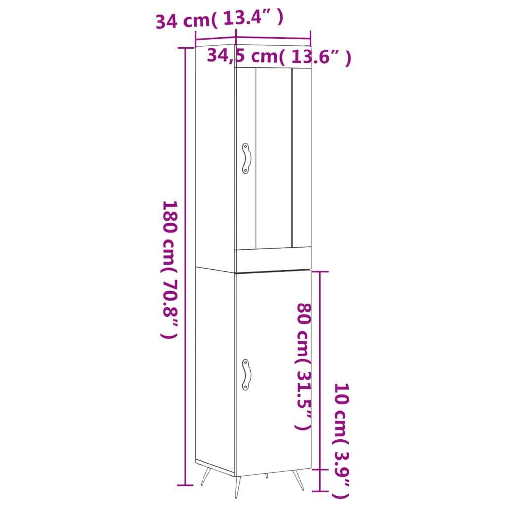 vidaXL Visoka omara črna 34,5x34x180 cm inženirski les