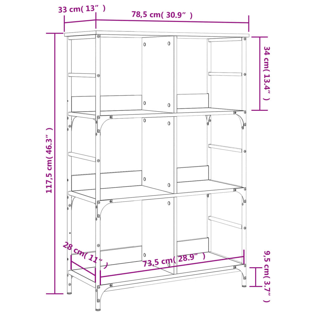 vidaXL Knjižna polica sonoma hrast 78,5x33x117,5 cm inženirski les