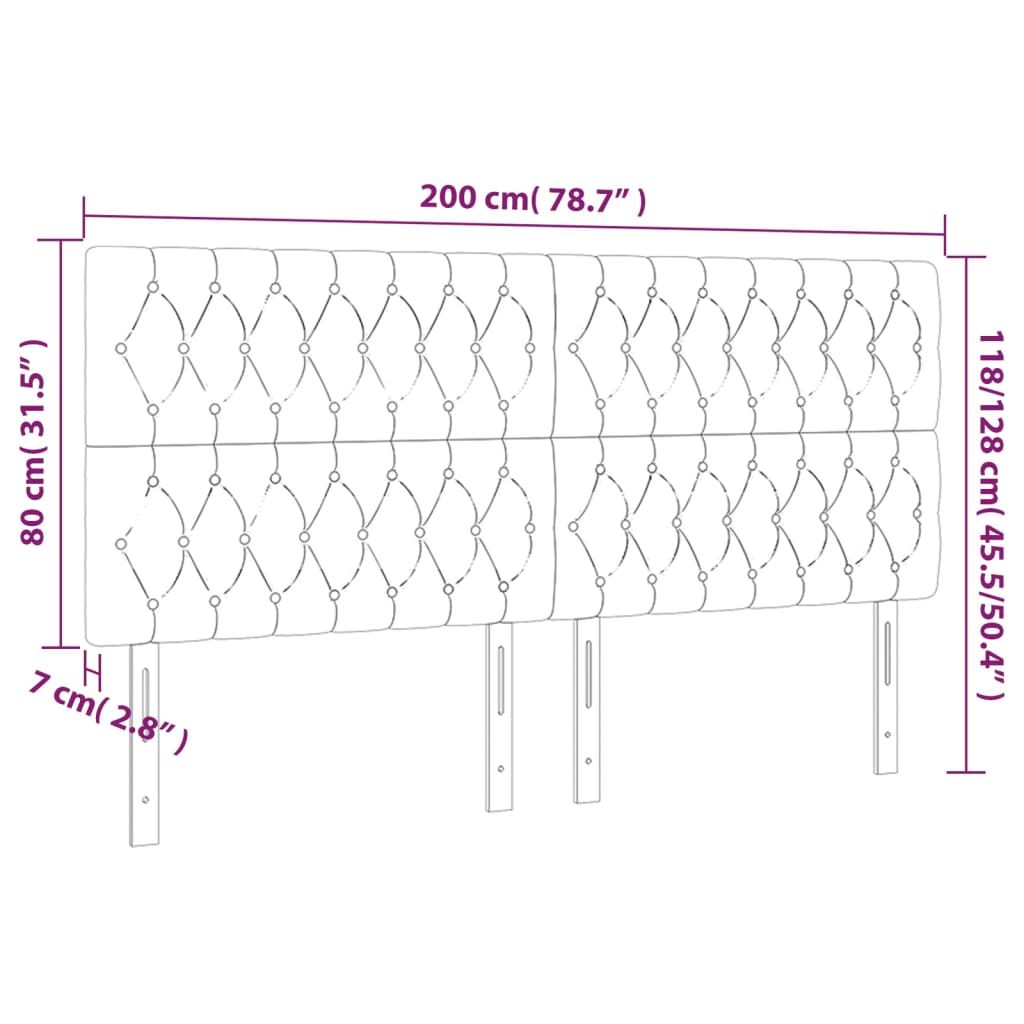 vidaXL LED posteljno vzglavje temno sivo 200x7x118/128 cm blago