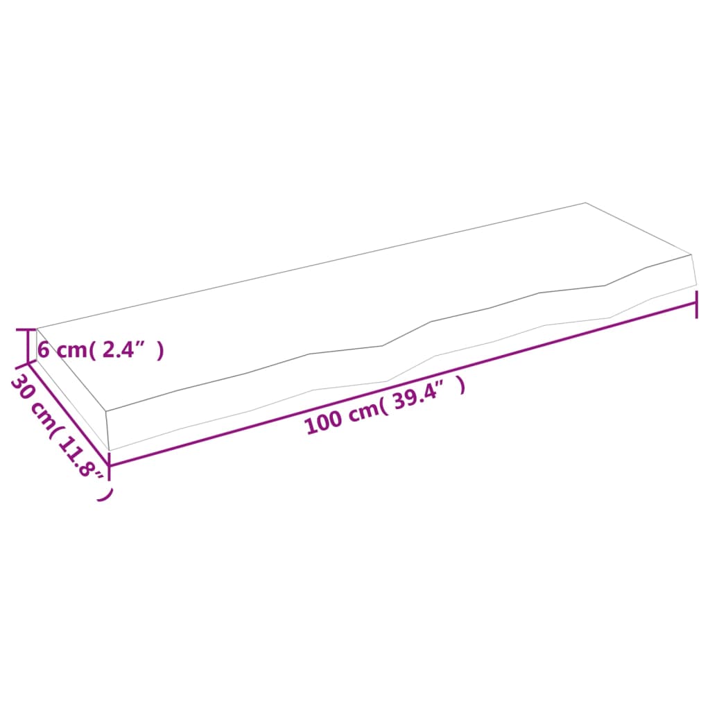 vidaXL Stenska polica 100x30x(2-6) cm neobdelana trdna hrastovina