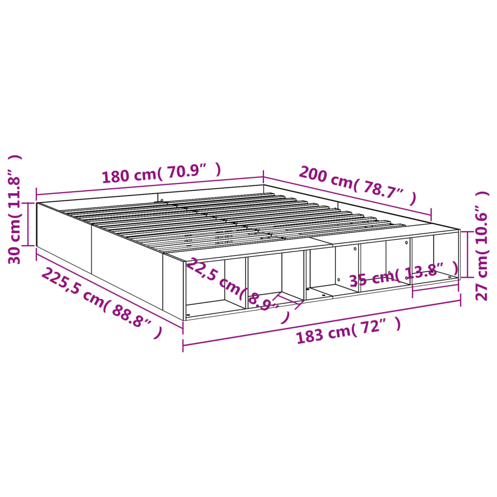 vidaXL Posteljni okvir betonsko siv 180x200 cm inženirski les