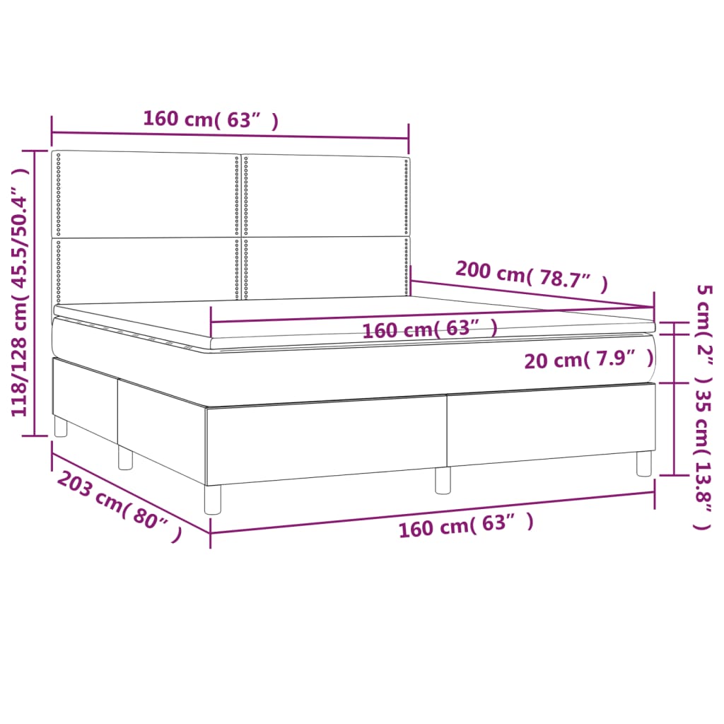 vidaXL Box spring postelja z vzmetnico LED temno modra 160x200cm žamet