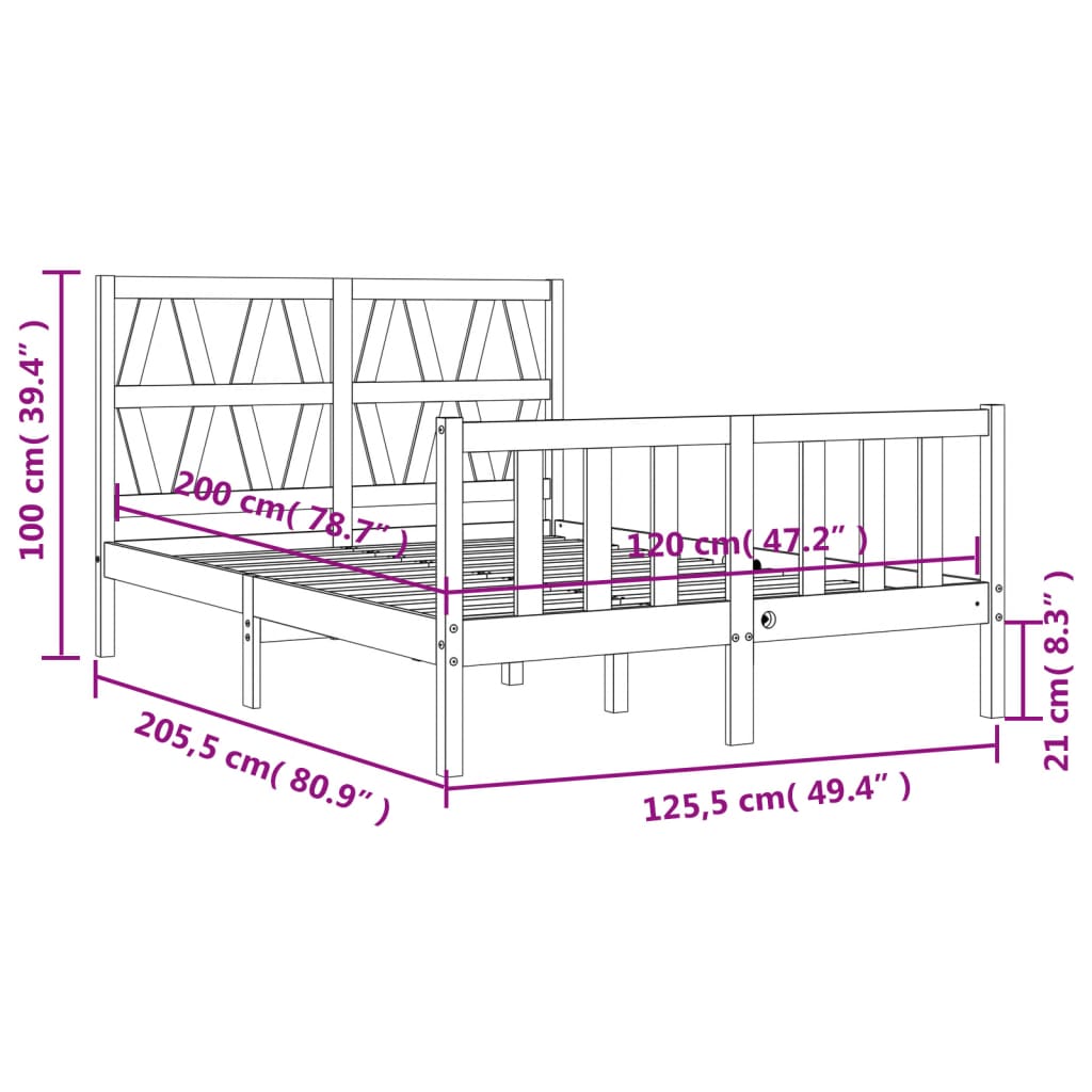 vidaXL Posteljni okvir brez vzmetnice 120x200 cm trdna borovina