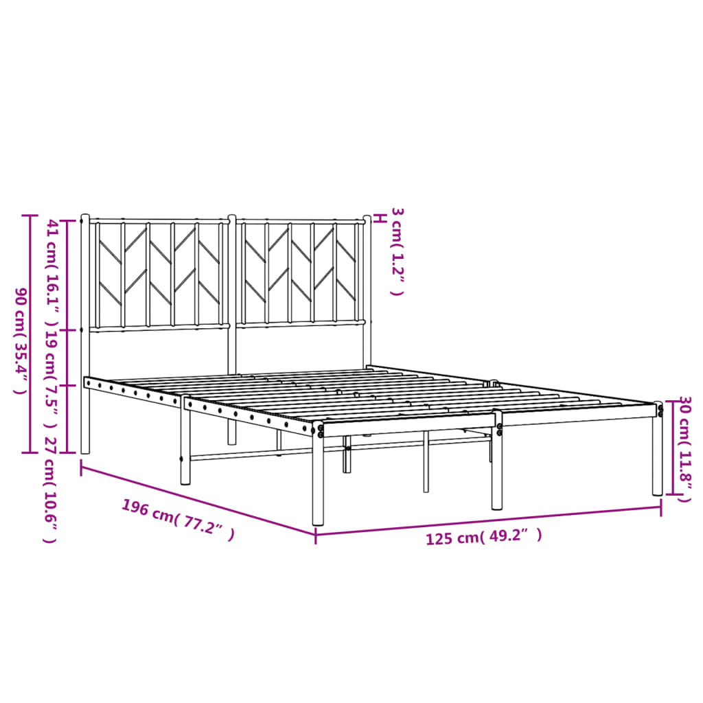 vidaXL Kovinski posteljni okvir z vzglavjem črn 120x190 cm