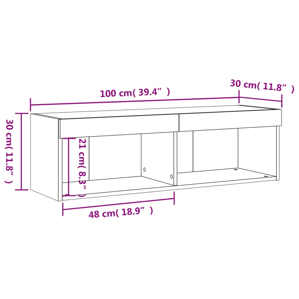 vidaXL TV omarica z LED lučkami dimljeni hrast 100x30x30 cm