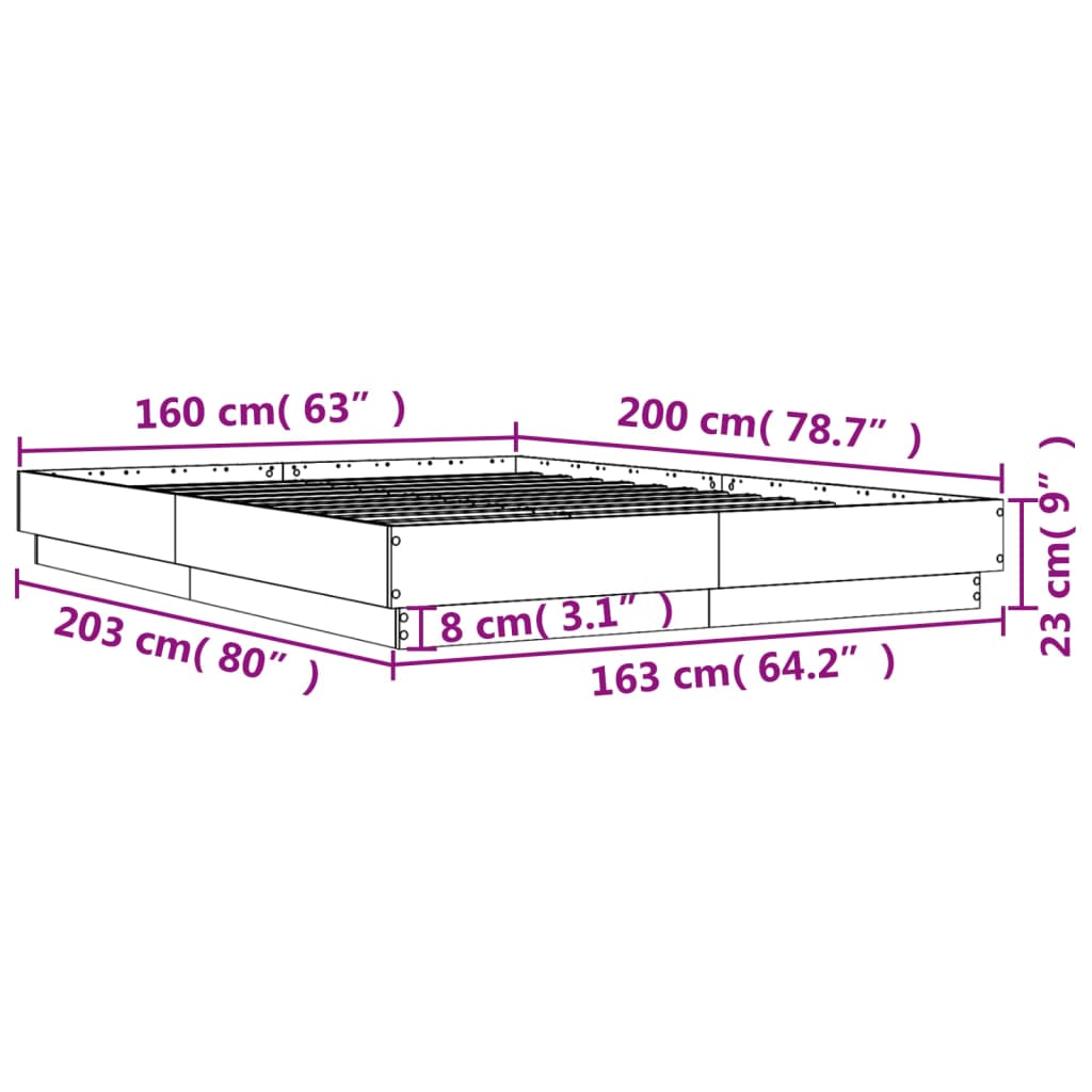 vidaXL Posteljni okvir betonsko siv 160x200 cm inženirski les