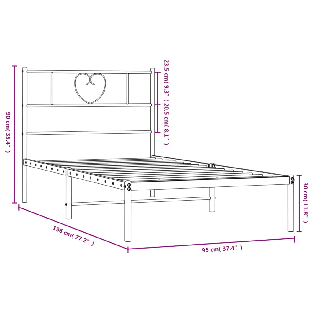 vidaXL Kovinski posteljni okvir z vzglavjem črn 90x190 cm