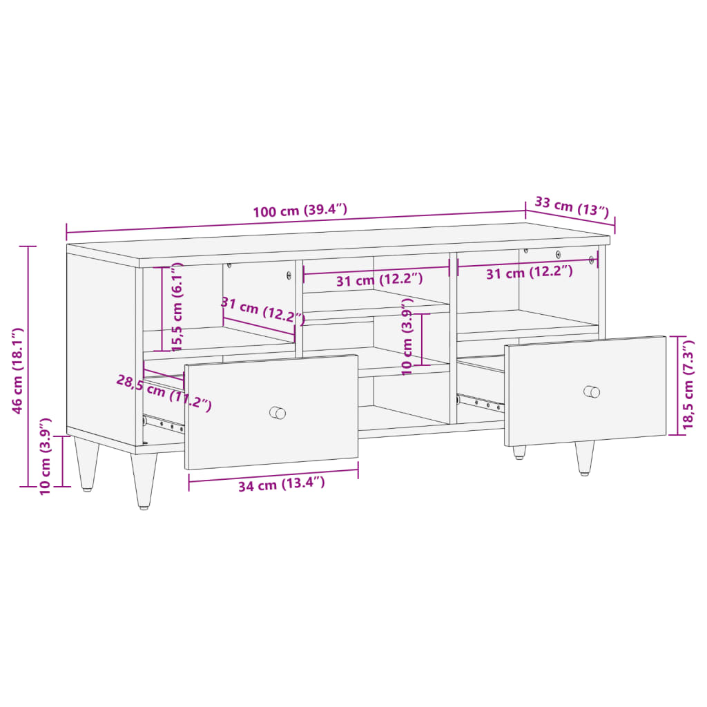 vidaXL TV omarica 100x33x46 cm trden mangov les