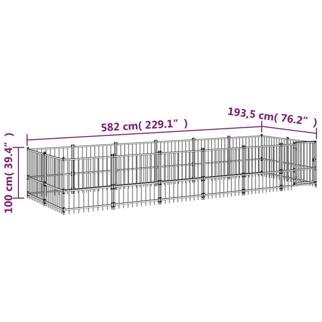 vidaXL Zunanji pasji boks jeklo 11,26 m²