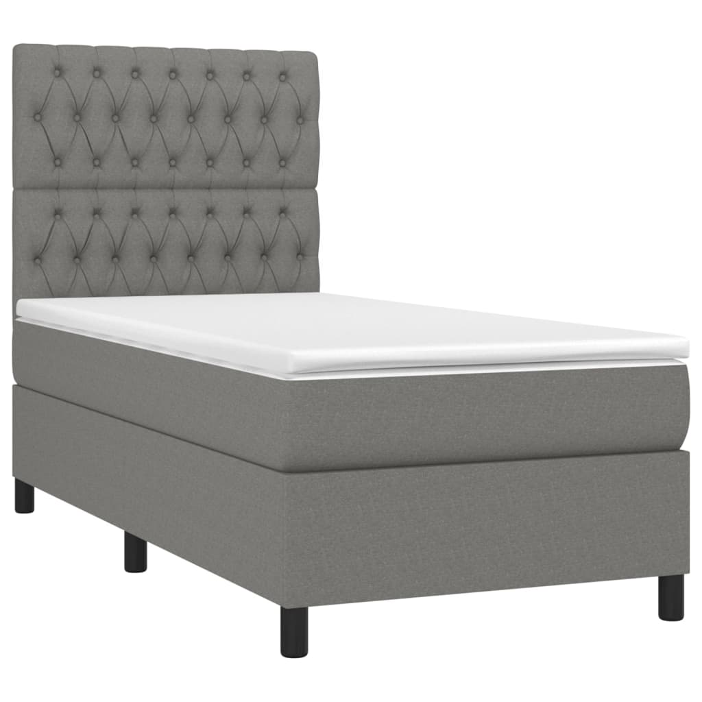 vidaXL Box spring postelja z vzmetnico temno siva 90x200 cm blago