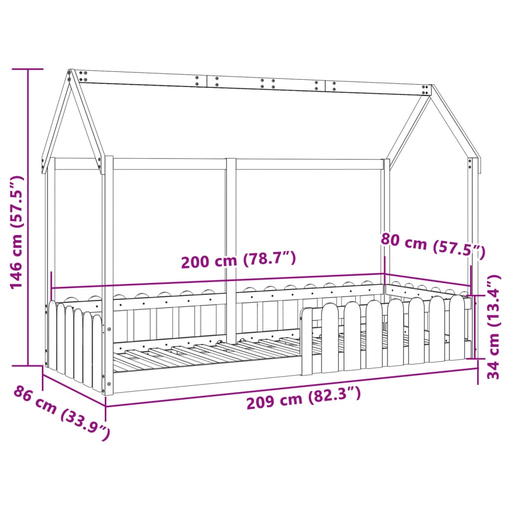 vidaXL Otroški posteljni okvir bel 80x200 cm trdna borovina