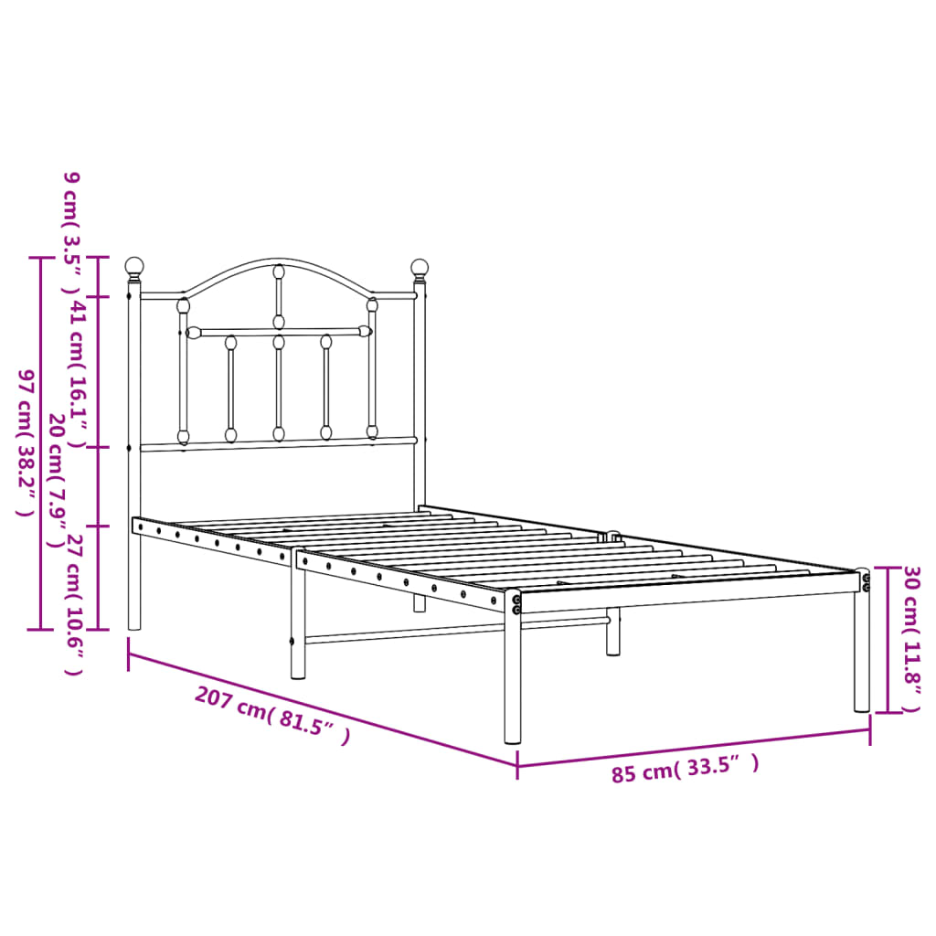 vidaXL Kovinski posteljni okvir z vzglavjem bel 80x200 cm