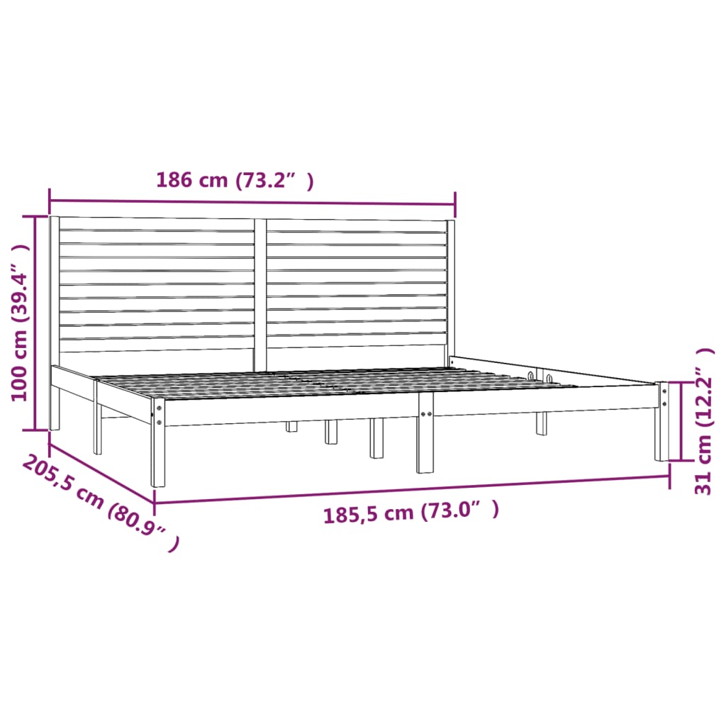 vidaXL Posteljni okvir bel iz trdnega lesa 180x200 cm