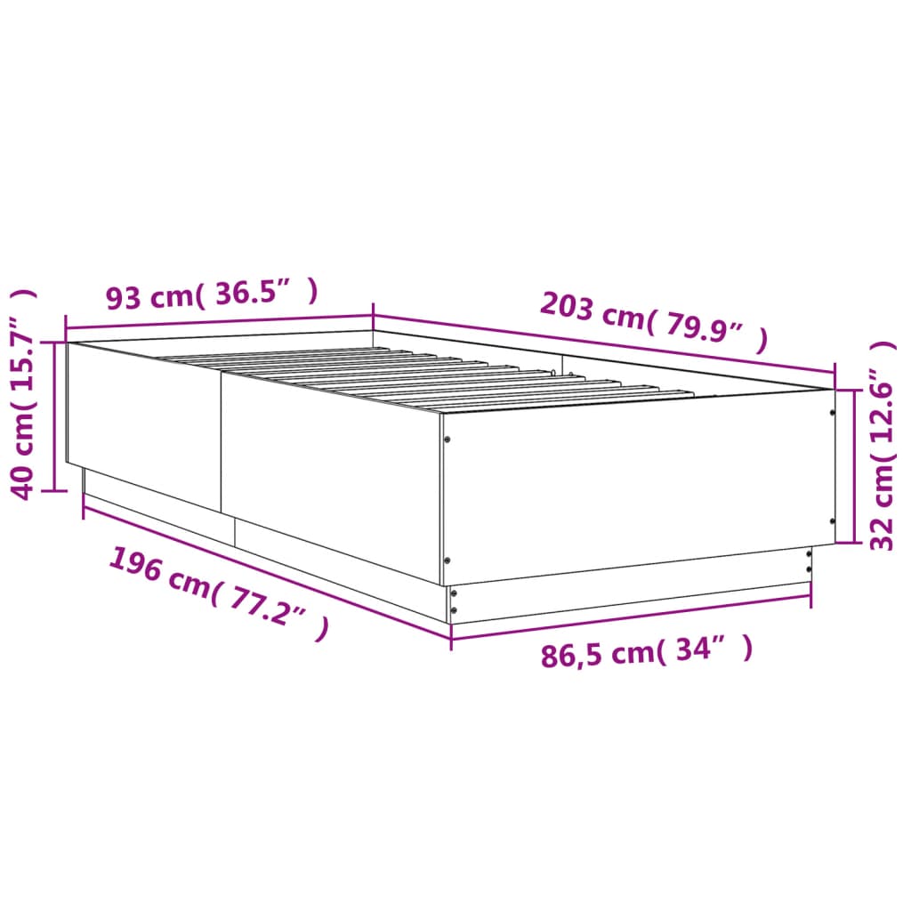 vidaXL Posteljni okvir siva sonoma 90x200 cm inženirski les