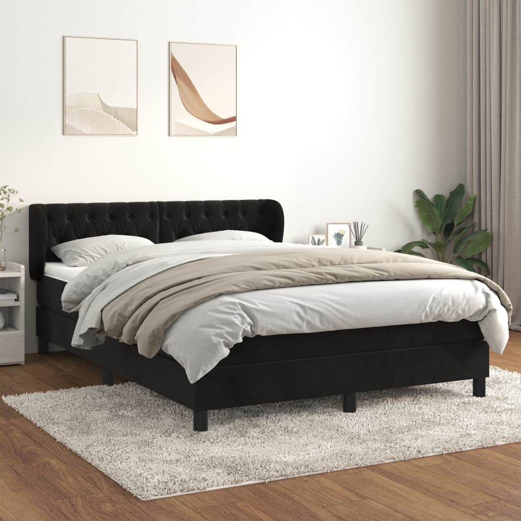 vidaXL Box spring posteljni z vzmetnico črn 140x190 cm žamet